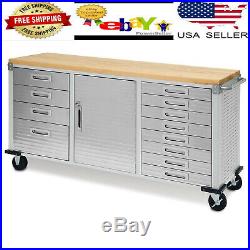 12 Drawer Tool 6' Workbench Cabinet Rolling Work Bench Stainless Steel Wood Top
