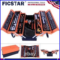 18In Metal Tool Box/ 3-Layer 5-Tray Portable Folding Tool Chest Organizer 85 Pcs
