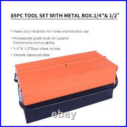18In Metal Tool Box/ 3-Layer 5-Tray Portable Folding Tool Chest Organizer 85 Pcs