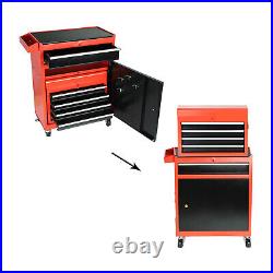 2 In 1 Iron Rolling Chest Cabinet Storage Tool box Cart 5 Drawers& Rubber Wheel