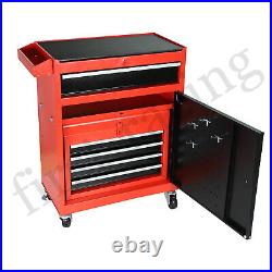 2 In 1 Iron Rolling Tool Chest Cabinet Storage Toolbox with5 Drawers& Rubber Wheel