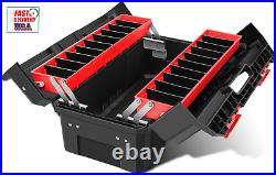 2-Layer Lockable Tool Box Plastic Portable Storage Folding Toolbox Tray Divider