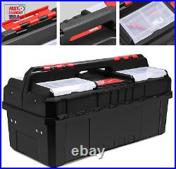 2-Layer Lockable Tool Box Plastic Portable Storage Folding Toolbox Tray Divider