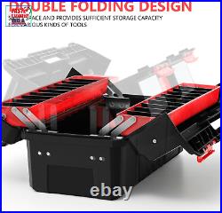 2-Layer Lockable Tool Box Plastic Portable Storage Folding Toolbox Tray Divider