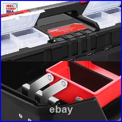 2-Layer Lockable Tool Box Plastic Portable Storage Folding Toolbox Tray Divider