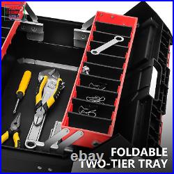 2-Layer Lockable Tool Box Plastic Portable Storage Folding Toolbox Tray Divider