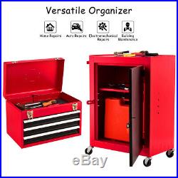 2 PCS Mini Tool Chest & Cabinet Storage Box Rolling Garage Toolbox Organizer