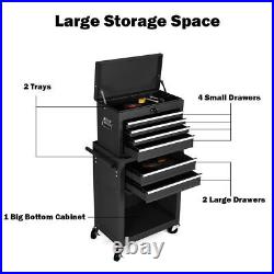 2 in 1 Black Rolling Cabinet Storage Chest Box Garage Toolbox Organizer