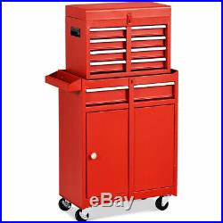 2 in 1 Rolling Tool Box Organizer Tool Chest With5 Sliding Drawers Utility Red