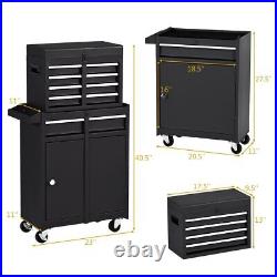 2-in-1 Tool Chest & Cabinet With 5 Sliding Drawers Rolling Garage Organizer Steel