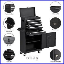 2-in-1 Tool Chest & Cabinet With 5 Sliding Drawers Rolling Garage Organizer Steel