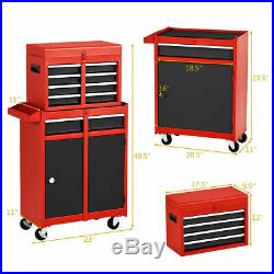 2 in 1 Tool Chest & Cabinet with 5 Sliding Drawers Rolling Garage Box Organizer