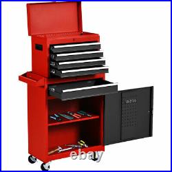2 in 1 Tool Chest & Cabinet with 5 Sliding Drawers Rolling Garage Box Organizer