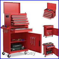 2 in 1 Tool Chest & Cabinet with 5 Sliding Drawers Rolling Garage Organizer Red