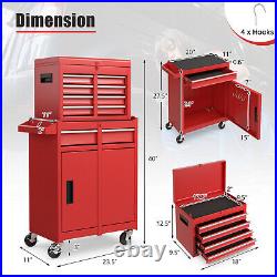 2 in 1 Tool Chest & Cabinet with 5 Sliding Drawers Rolling Garage Organizer Red