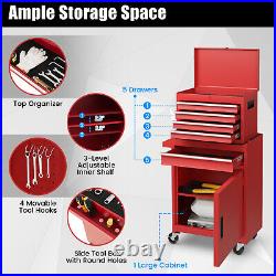 2 in 1 Tool Chest & Cabinet with 5 Sliding Drawers Rolling Garage Organizer Red