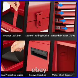 2 in 1 Tool Chest & Cabinet with 5 Sliding Drawers Rolling Garage Organizer Red