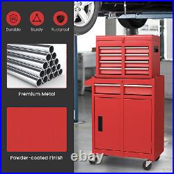 2 in 1 Tool Chest & Cabinet with 5 Sliding Drawers Rolling Garage Organizer Red