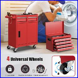 2 in 1 Tool Chest & Cabinet with 5 Sliding Drawers Rolling Garage Organizer Red