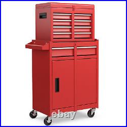 2 in 1 Tool Chest & Cabinet with 5 Sliding Drawers Rolling Garage Organizer Red