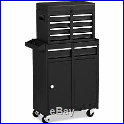 2 in 1 Tool Chest & Cabinet with Sliding Drawers Rolling Garage Organizer Black