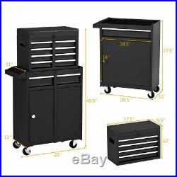 2 in 1 Tool Chest & Cabinet with Sliding Drawers Rolling Garage Organizer Black