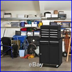 2 in 1 Tool Chest & Cabinet with Sliding Drawers Rolling Garage Organizer Black