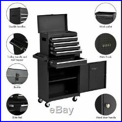 2 in 1 Tool Chest & Cabinet with Sliding Drawers Rolling Garage Organizer Black