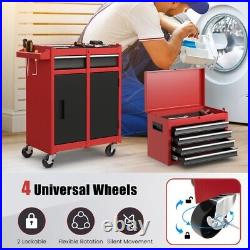 2-in-1 Tool Storage Cabinet Tool Box Rolling Detachable With Lockable Drawers