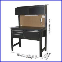 2-in-1 Workbench Cabinet Combo With Work Light 48in Rust Resistant Tool Storage