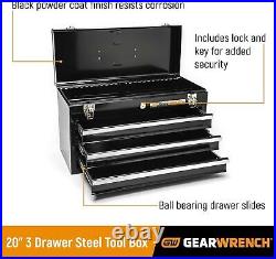 20 Portable Metal Tool Box Storage Organizer With 3 Drawers & Lock, Alloy Steel