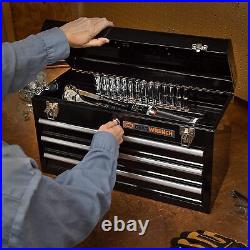 20 Portable Metal Tool Box Storage Organizer With 3 Drawers & Lock, Alloy Steel