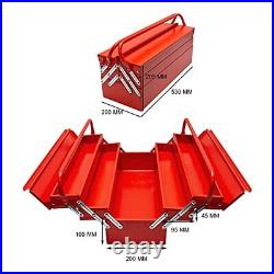 20-inch Portable Metal Tool Box 5 Tray Multi-Function Tool Organizer Red