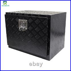 24 In Black Aluminum Diamond Plate Tool Box for Flatbed Trailer Pickup Underbody