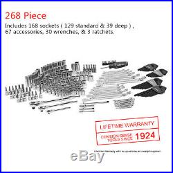 268 Piece Mechanics Tool Set w Husky Storage Box Drawer Case Socket SAE Metric