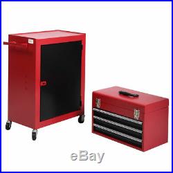 2pc Mini Tool Chest & Cabinet Storage Box Rolling Garage Toolbox Organizer