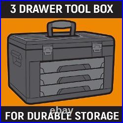 3 Drawer Tool Box 20 in. Portable Steel Storage Organizer Tray Case Metal Chest