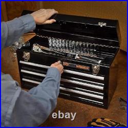 3 Drawer Tool Box Black Steel Keyed Lock Secure Storage Organizer Heavy Duty New 3 Drawer Tool Box Black Steel Keyed Lock Secure Storage Organizer Heavy Duty New