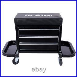 3 Drawer Tool Box Seat Chest Rolling Mechanic Seat With Tool Trays Garage Glider