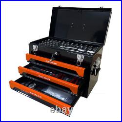 3-Drawer Tool Box with Tool Set Lockable Tool Cabinet with Handle Black & Orange