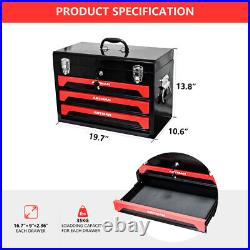 3-Drawer Tool Chest Metal Tool Box Storage Cabinet Organizer with Lock & Keys