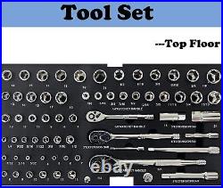 3 Drawers Portable Tool Box with 439 Piece Mechanics Tool Set & Lockable Drawers
