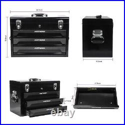 3 Drawers Steel Tool Box with Tool Set, 19.7'x 10.7' x 13.9', Black