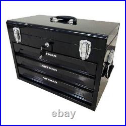 3 Drawers Steel Tool Box with Tool Set, 19.7'x 10.7' x 13.9', Black