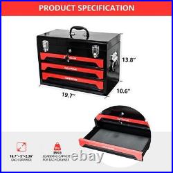 3 Drawers Tool Box, Tool Storage Cabinet With Metal Latch Closure For Home