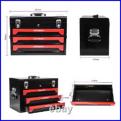 3 Drawers Tool Box with Portable Handle, Lockable Tool Cabinet Black & Red