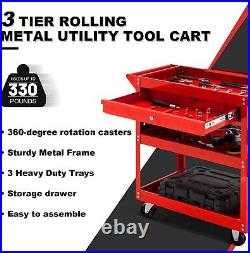 3 Tier Rolling Tool Cart, 330 LBS Capacity Heavy Duty Utility Cart Tool Organize