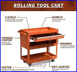 3 Tier Rolling Tool Cart Lockable Tool Box Garage Storage Organizer Utility Cart