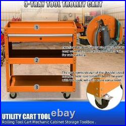 3 Tier Rolling Tool Cart Lockable Tool Box Garage Storage Organizer Utility Cart