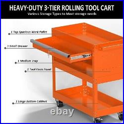 3 Tier Rolling Tool Cart Lockable Tool Box Garage Storage Organizer Utility Cart